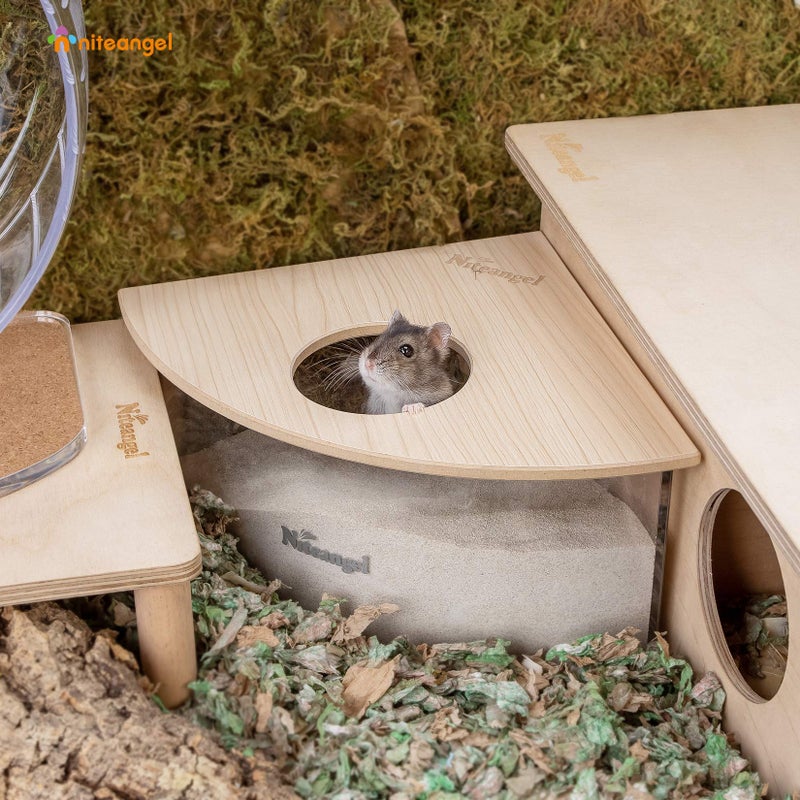 Niteangel Animal Sand-Bath Box: - Acrylic Critter's Sand Bath Shower Room & Digging Sand Container for Hamsters Mice Lemming Gerbils or Other Small Pets (Triangle, Burlywood) - Image 3